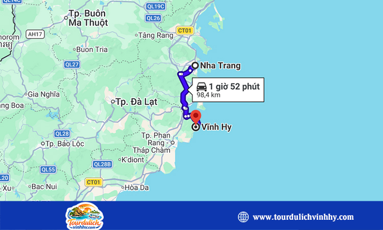 Từ Nha Trang đi Vĩnh Hy bao nhiêu km